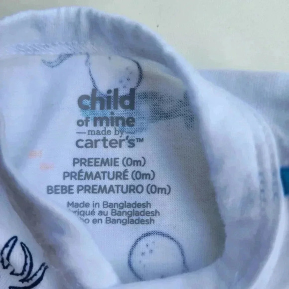 Lot of 2 Carter's Child Of Mine Preemie NewBorn Baby Long Sleeve Sleepers Sz P - Picture 3 of 7